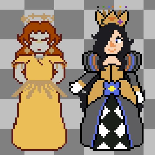 Ayer dibujé a Pau reina
Tiene un diseño muy distinto a su primera planeación pero creo que le queda bien
Y también le hice un sprite para que le sepan a sus colores

Also Iriel Pau te está alzando la mano no seas irrespetuosa
