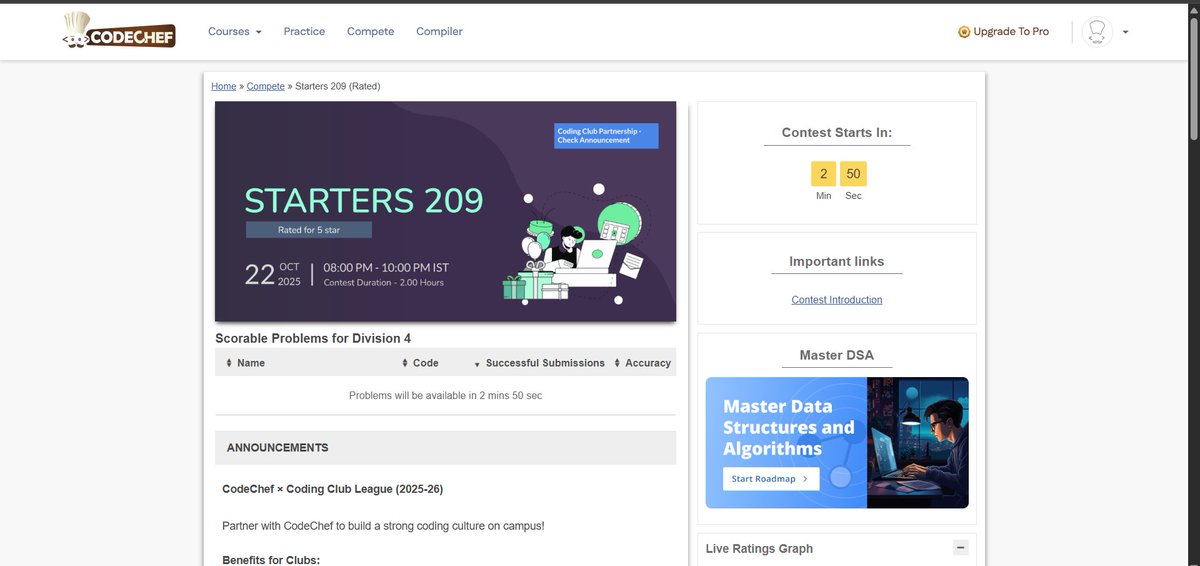 HimanshuTomer99's tweet image. Don&apos;t forget to be part of the contest guyss!
Let&apos;s go....
#LearningJourney #codechef #letsconnect