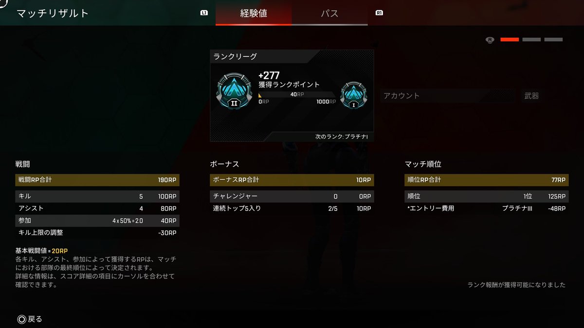 pekenosuke_'s tweet photo. そろそろソロきついな！(韻)
たった5キルでキルポ調整-30RP！
今シーズンほーんと🤐 https://t.co/7VTiXKRmRM
