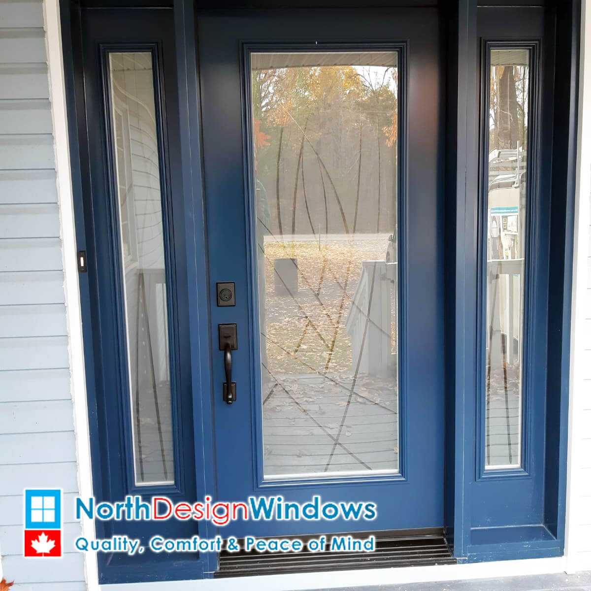 windows_north's tweet image. Here’s one of our recent door projects, featuring a stunning deep blue entry door with frosted decorative glass panels and matching sidelites. Want a door like this?👇

☎️Call 613-793-0894 to get your quote! Or visit northdesignwindows.ca/request-quote/

#windowsottawa #windowsreplacement