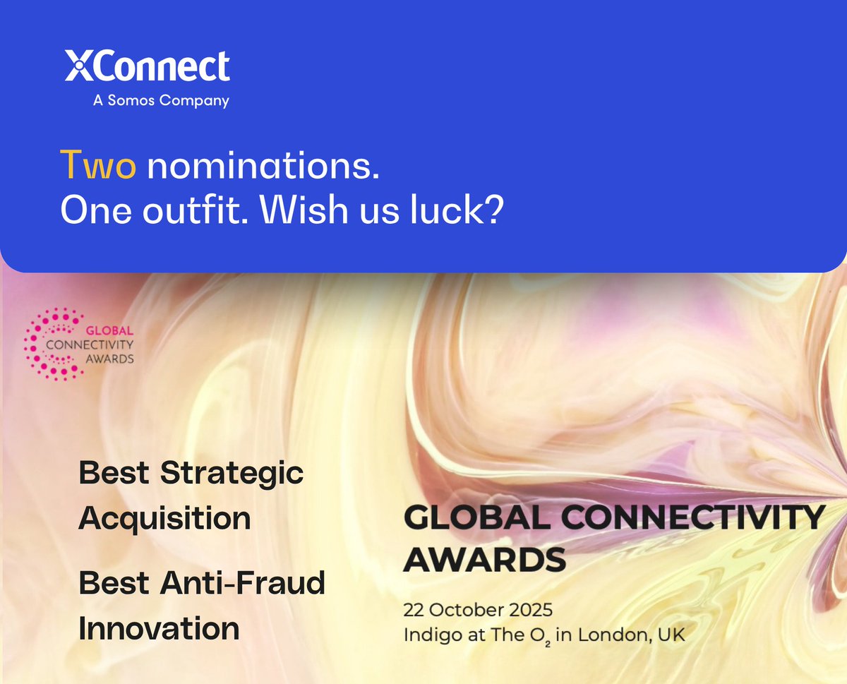 Two nominations. One brilliant night ahead.

At the Global Carrier Awards in London, hosted by Gabby Logan, Vijay Nair and Tim Ward represent XConnect for Best Strategic Acquisition and Best Anti-Fraud Innovation.

Good luck to all — and behave at the tables.