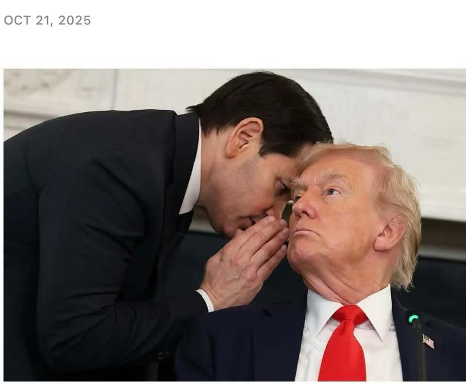 This great photo appeared in The Borowitz Report some time ago.
Andy Borowitz, who runs this satirical column, announced a contest for the best caption to the photo:
“What was Little Marco Metamucilini really whispering?”

Back then, we joked that he was asking Trump if he could
