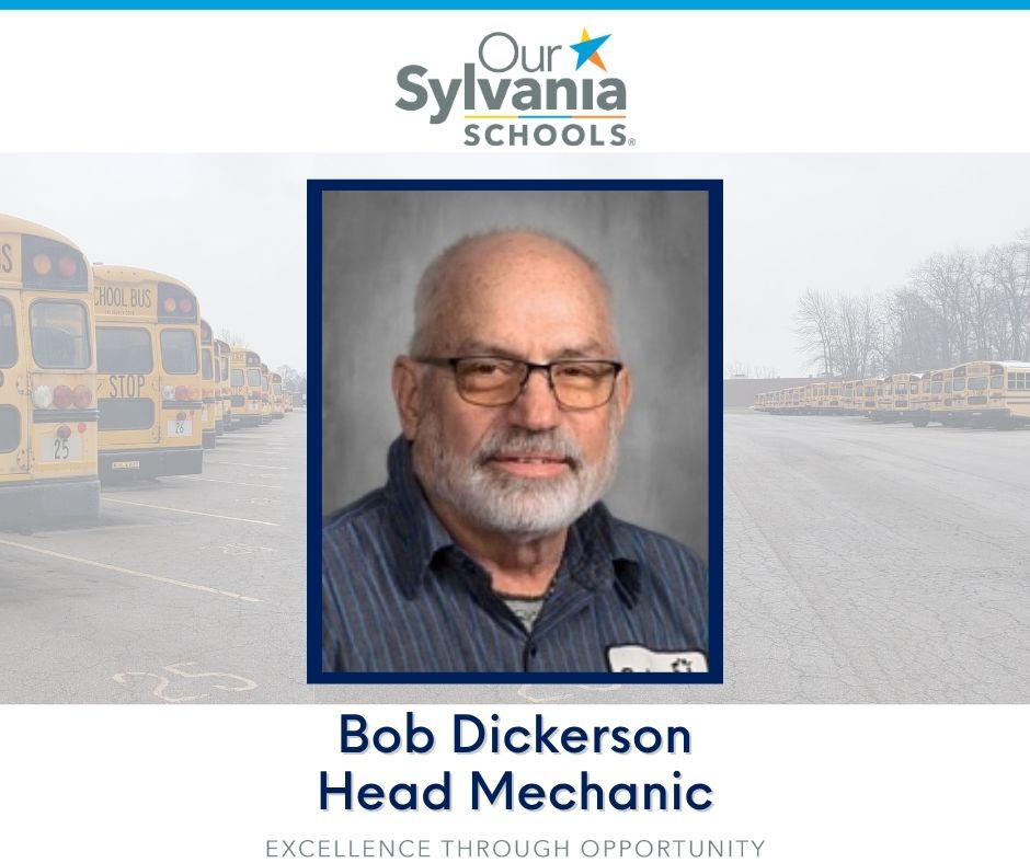 SylvaniaSchools's tweet image. We&apos;re giving a shoutout to longtime Head Mechanic BOB DICKERSON! This is Bob&apos;s 40th year working as a Mechanic for our District. His expertise is invaluable.  We appreciate Bob and his commitment to bus safety. #BusSafetyWeek #Transportation #Mechanic #SylvaniaStaff #excellence