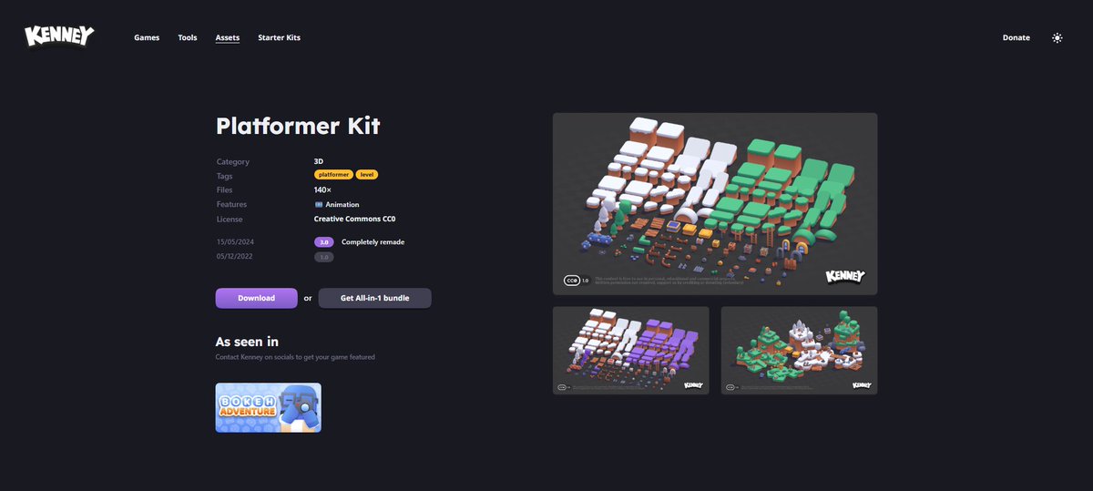 KenneyNL's tweet image. As promised the #gameassets pages on my website will now start featuring YOUR games! ✨ If your game is on Steam and uses a specific asset pack of mine, simply reply and I'll get it added (make sure you have a pretty capsule image plsplsplspls)
Example: kenney.nl/assets/platfor…