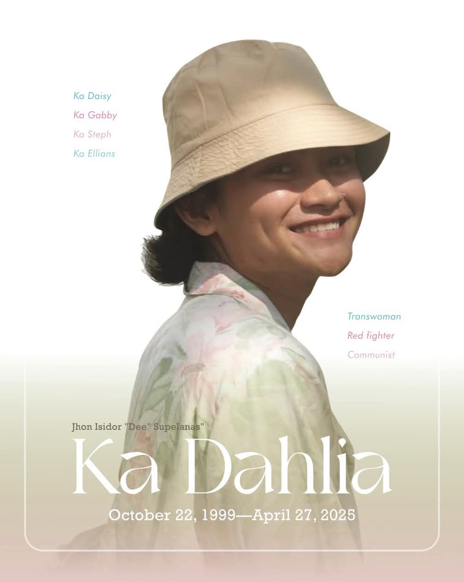 revfuryy's tweet image. Today would have been the 26th birthday of Jhon Isidor &quot;Dee&quot; Supelanas alias Ka Dahlia or Ka Daisy. A transwoman warrior whose heart burned fiercely for the oppressed, she chose the path of revolution, leaving behind comfort to embrace the call of the masses.

1/3