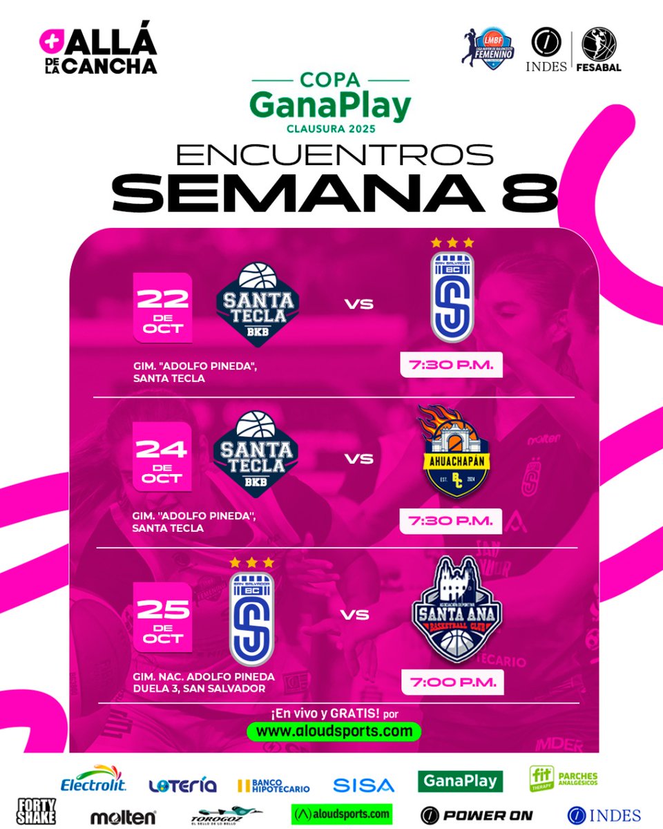 🏀 ¡La semana 8 de la LMBF llega con todo! La Copa Gana Play del Torneo Clausura 2025 nos trae enfrentamientos que no te puedes perder.

Prepárate para vivir la emoción en cada duela y seguir a tus equipos favoritos en busca de la victoria. 💪🔥

#MásAlláDeLaCancha