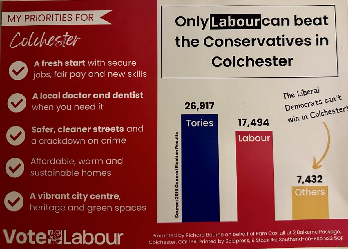 🚨 There is a by-election in #Colchester on Oct 23rd in New Town &amp; Christchurch.

🗳️ The ONLY CANDIDATE that can keep Reform OUT is the LABOUR candidate Richard William Bourne. 

Labour has done great work locally and made significant improvements. 

Don’t throw it away.