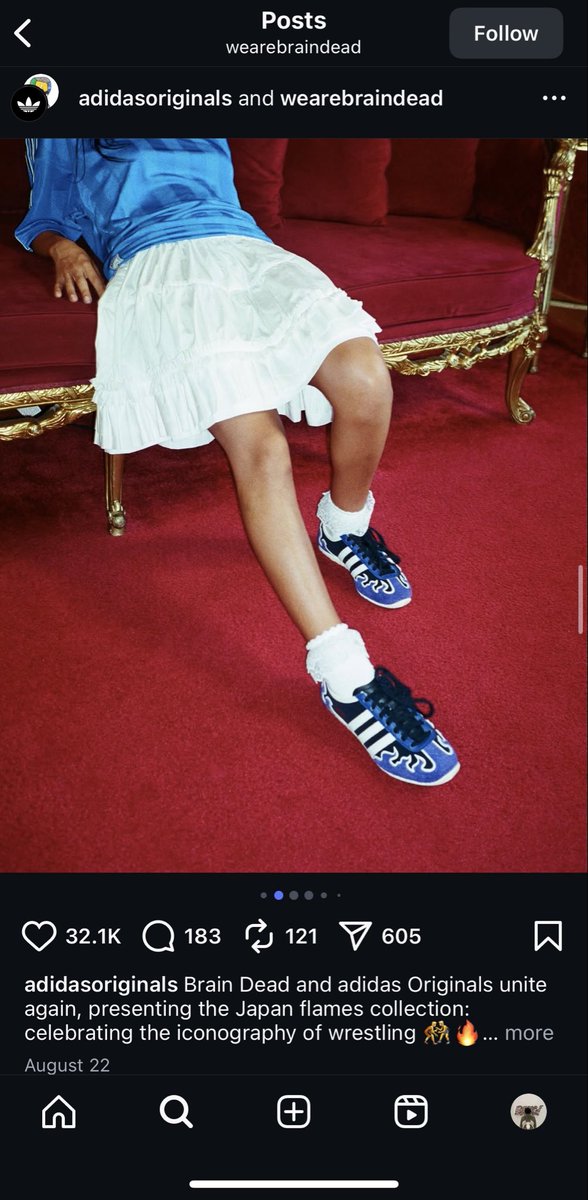 AustinRGarciaSU's tweet photo. one of my favorite campaigns from the company I choose to analyze was this from Braindead’s recently adidas originals collab when they dropped there flame shoe. My favorite visual element from this has the framing of the shot. How the main focus are the shoes #su2412 https://t.co/NLOXU4RGk6