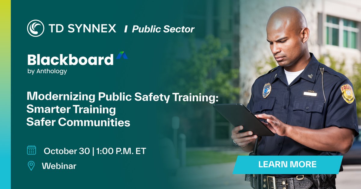 TD_SYNNEX_PS's tweet image. Join us on October 30 at 1:00 PM ET to learn how @AnthologyInc supports #publicsafety leaders in modernizing officer and #firstresponder training. Hear from experts in #lawenforcement, #fire, corrections and #emergency management as they share practical approaches that improve