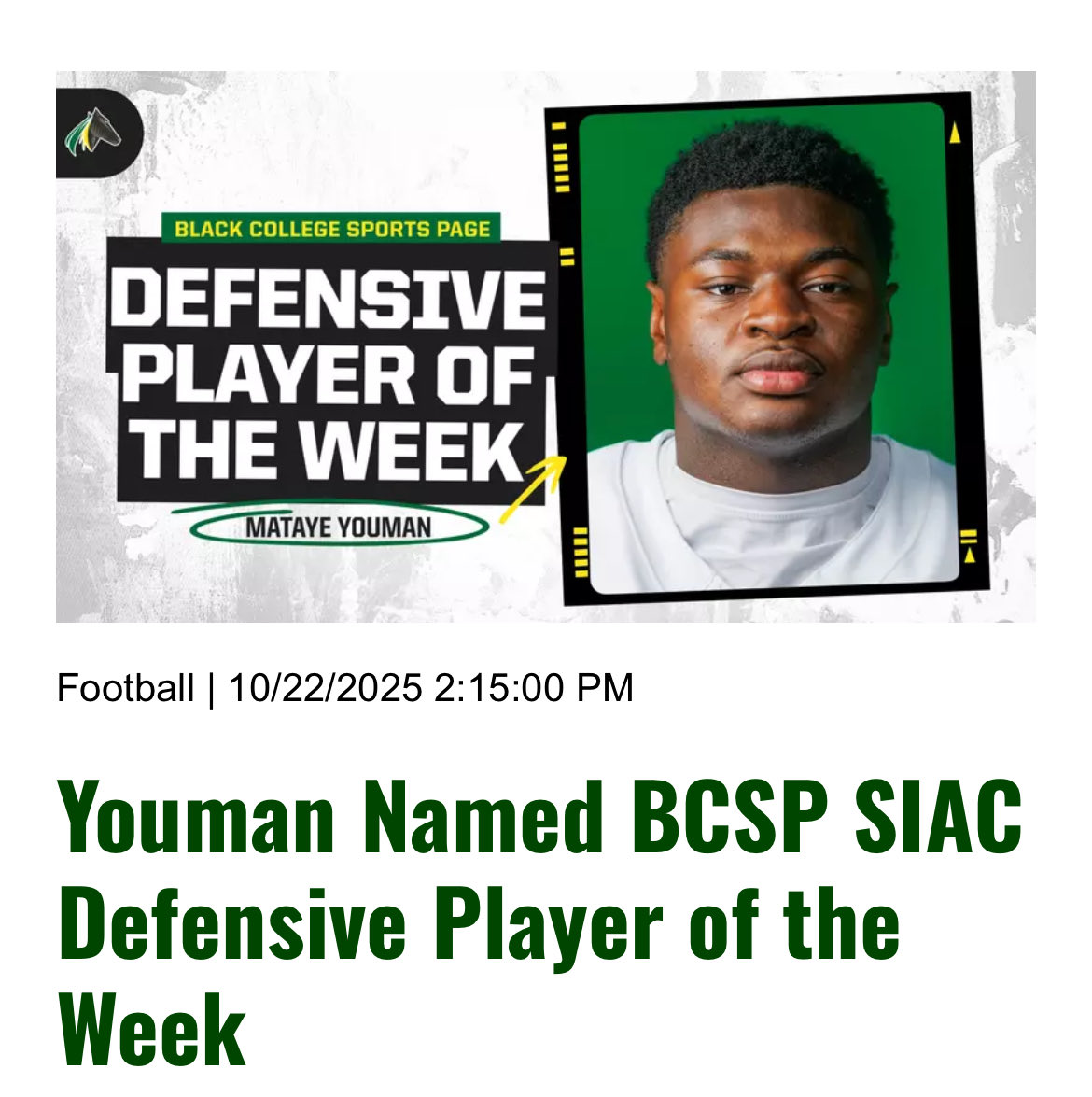 GLORY TO GOD!! Blessed to earn Defensive Player of the Week! Job ain’t finished!! BREDS ARE ROLLING!🙏🏾4️⃣4️⃣ <a href="/coachfoley1/">Craig Foley 🏈</a> <a href="/CoachEChambers/">Earl Chambers</a> <a href="/F_Huggins80/">Felton Huggins Jr.</a>