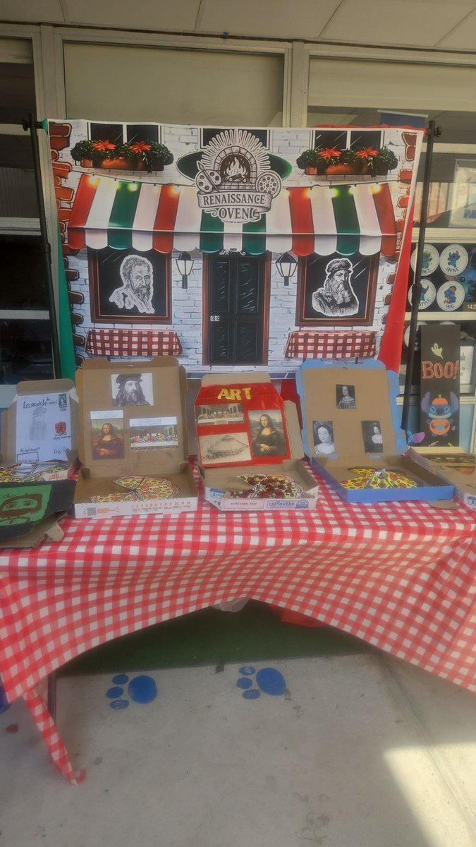 ZsetephaniDixon's tweet image. Welcome to the Renaissance Oven!
A pizza restaurant where you can eat and get full of knowledge! Our students are celebrating the end of their Renaissance Unit with their creative Pizza Box Biography Projects — serving up history, art, and imagination by the slice! @DunnES_AISD