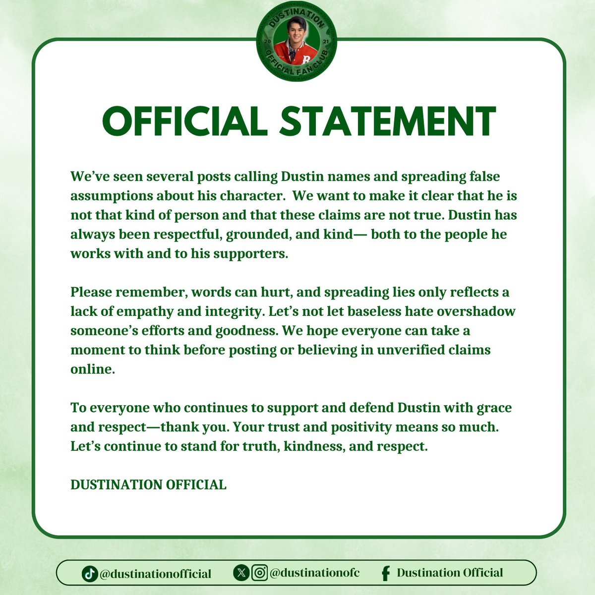 dustinationofc's tweet image. Behind every rumor is a person who gets hurt. Before you post, think. Before you judge, know the truth. It costs nothing to be kind.

We know who you are, @dustinyuu — we know you better than anyone.

#DustinYu