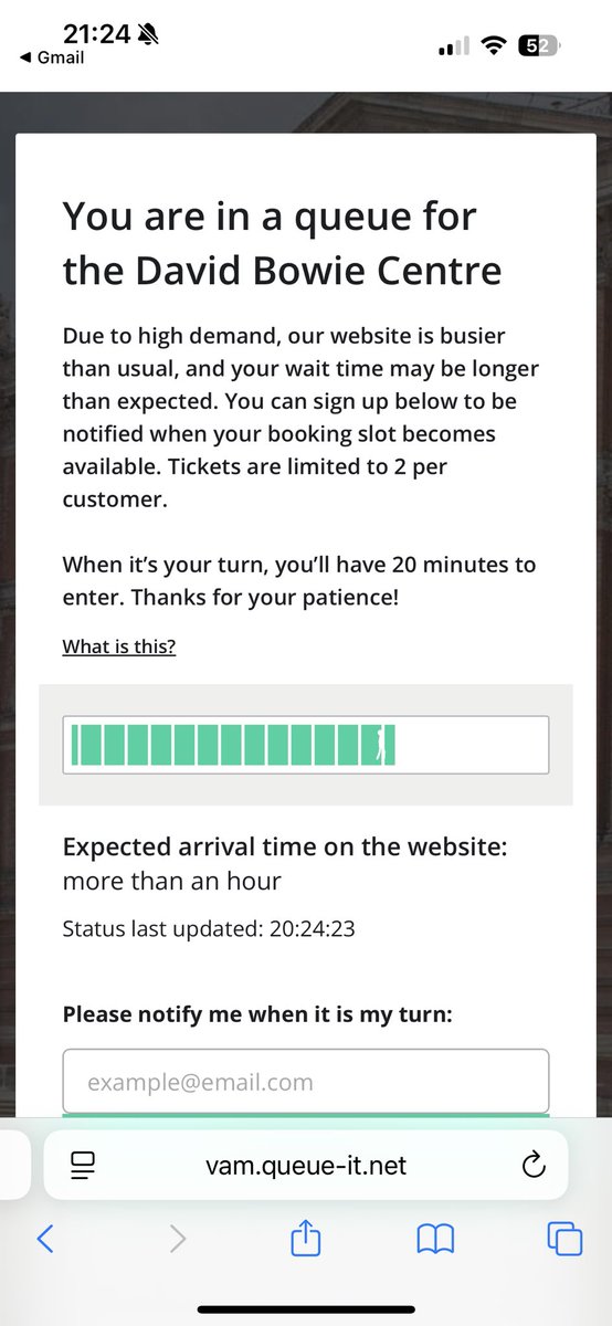 gtdias's tweet photo. @DavidBowieReal 10 hours and still checking every 15 mins 

So I’ll hear at 2pm and be in bed and miss my slot? What’s happening @DavidBowieReal  So want to get tickets. https://t.co/eQfBcGUEVf
