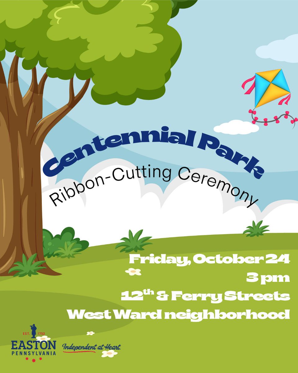 Join the #CityofEastonPA this Friday at 3 pm for a celebration of the all-new Centennial Park in the city's West Ward neighborhood.