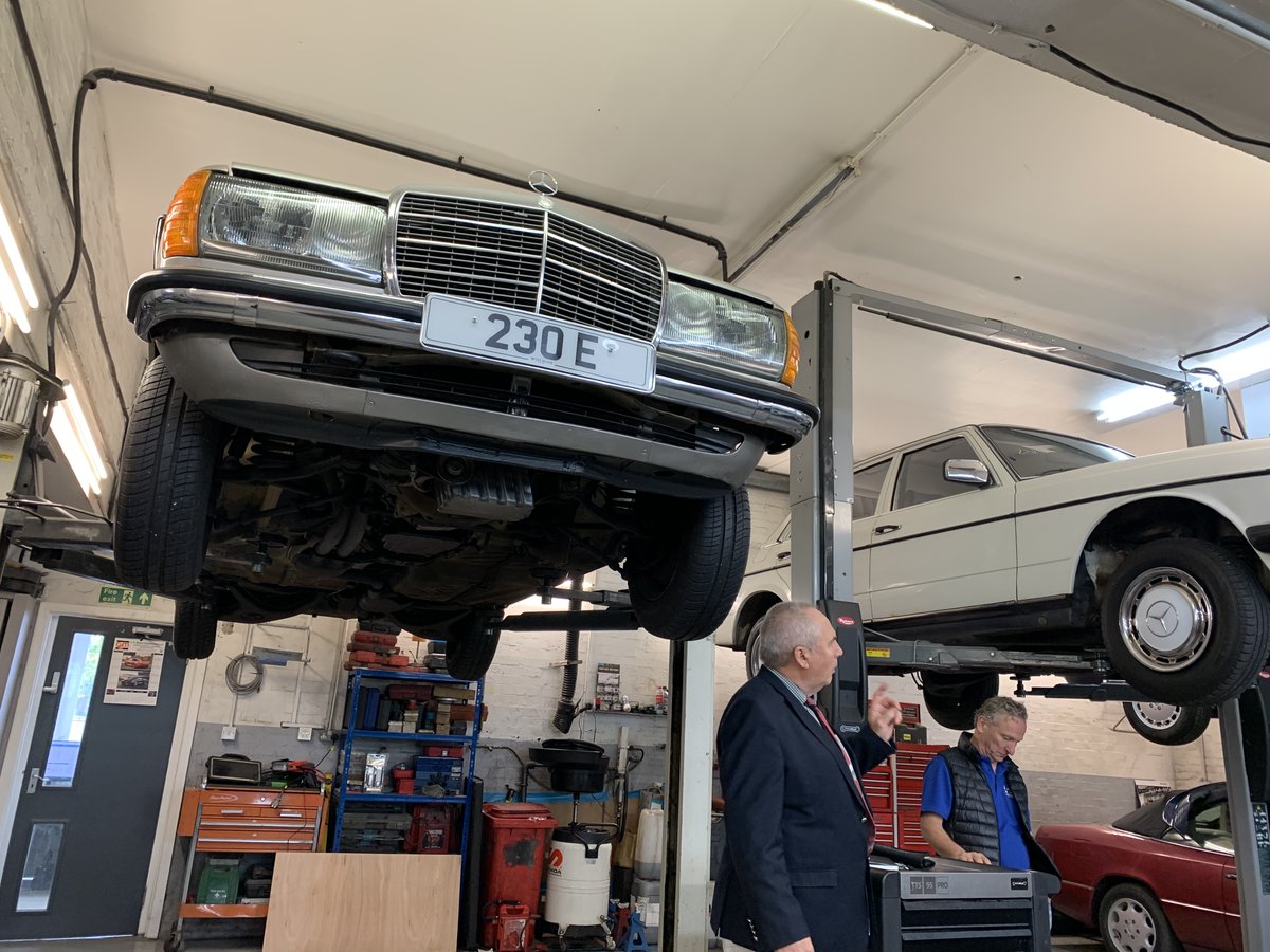 Cutting the Birthday cake , 50Yrs of the W123 Model.
  Mr Dave Brooks 
( Ex Gen Manager of Mercedes-Benz World Brooklands) Yours Truly, And Branko Veric Owner of West Hampstead Mts NW5 4AY. 
Where 50yrs on you can inspect the Finest !