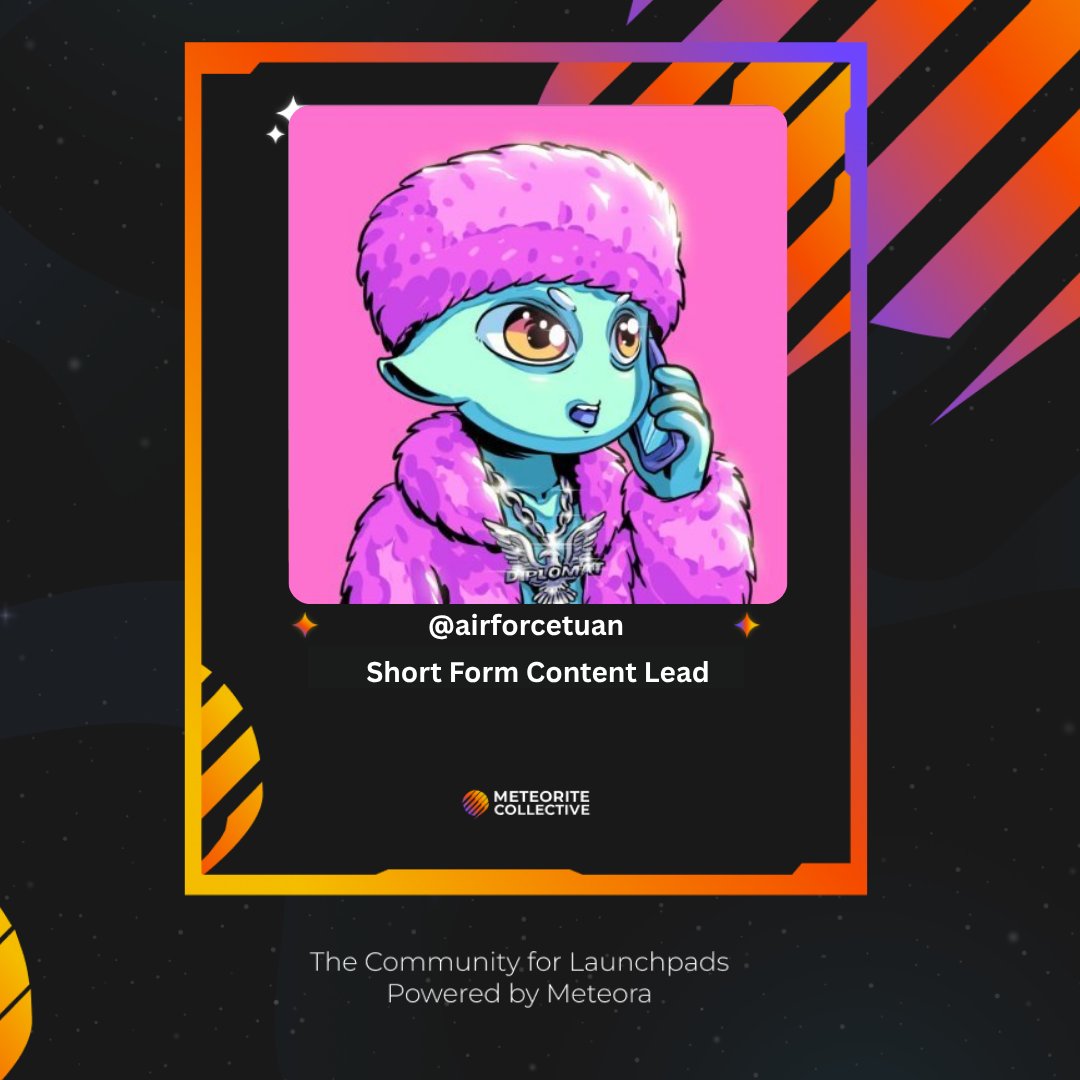 Meteorite Collective Insta Arc. Live.

Welcome <a href="/airforcetuanNFT/">Airforcetuan (Commissions Open!)</a>, Meteorite’s new Short-Form Content Lead.

Tuan’s creative, funny, and sharp videos have become a community favorite.

Now he’ll lead Meteorite’s expansion into Instagram and TikTok.

Meteorite Collective.