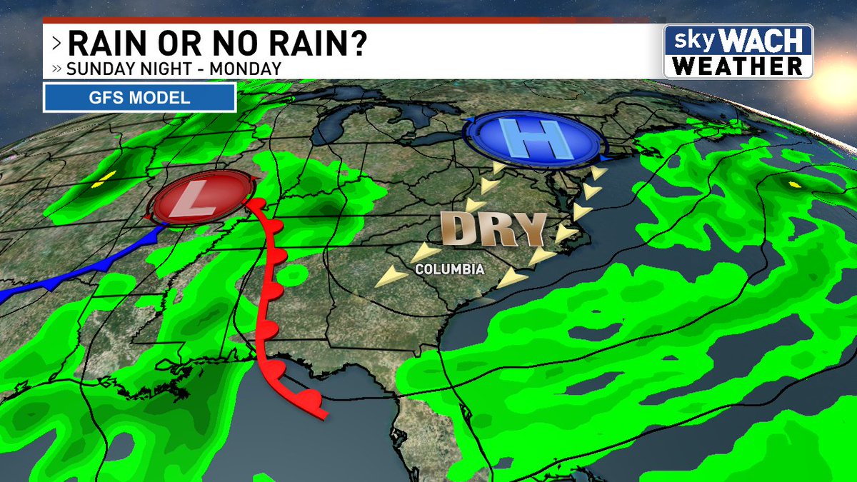 Our next shot at rain is Sunday night-Monday, but it's not a guarantee yet. The European is locked in on a soaker, but the GFS is much drier thanks in part to the wedge. 

My best guess? We get some rain to overrun the wedge, but it's not as heavy as the Euro depicts.