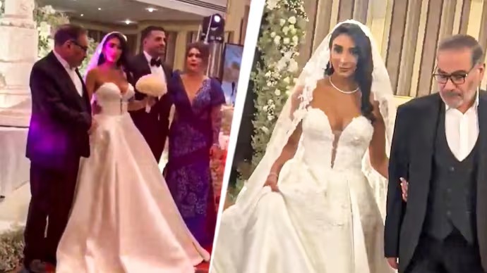 HenMazzig's tweet image. Funny how the Iranian morality police always take the night off for the elites.

The daughter of an Iranian regime adviser, Ali Shamkhani, got married in a low-cut, Western-style gown at a luxury Tehran hotel.

The same regime that beats women for showing a strand of hair.

Turns…