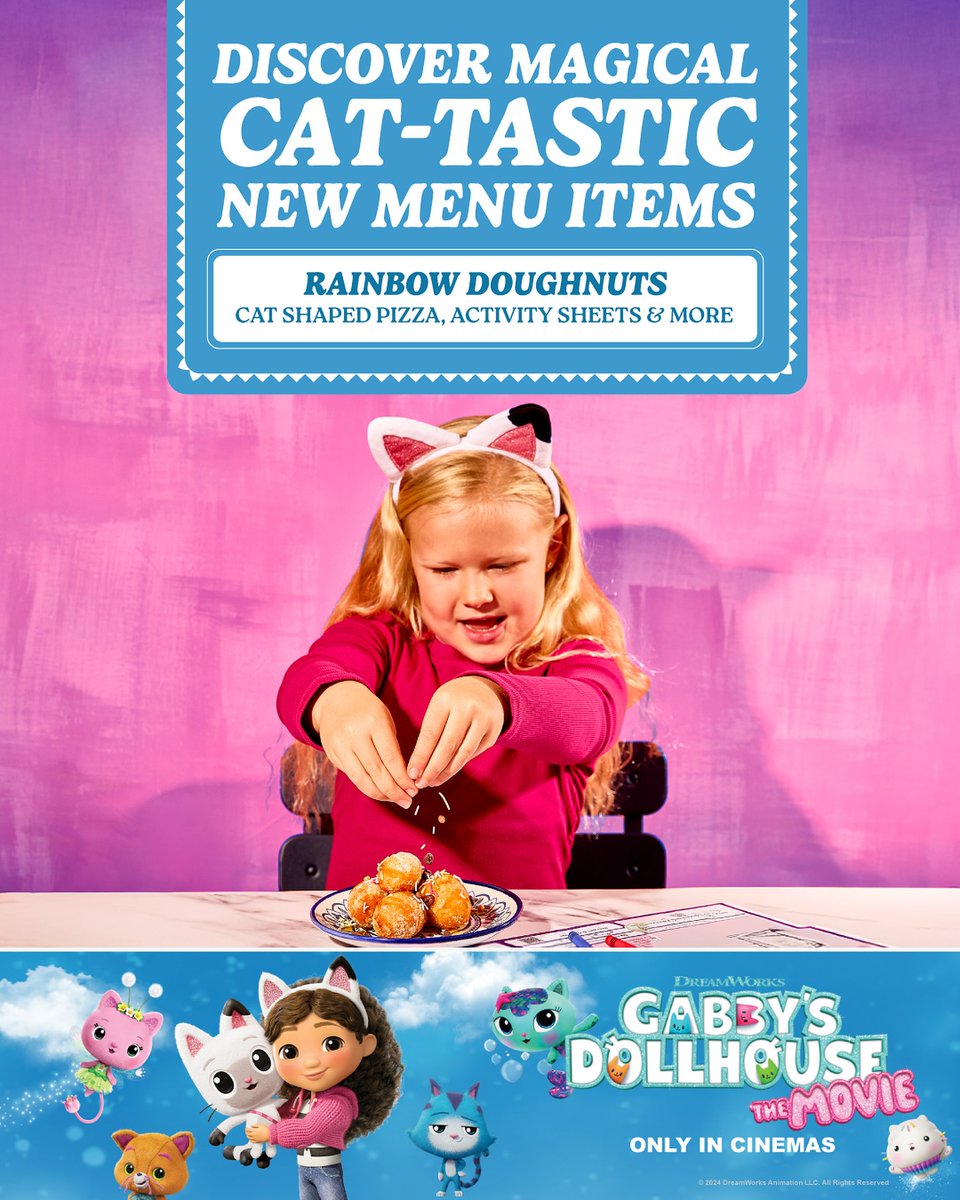 Prezzo's brand-new kids’ menu is full of treats straight from Gabby’s world. 🐾

From Rainbow Doughnuts to cat-shaped pizzas that are paws-itively delicious, every bite is an adventure!

Book your table here: bit.ly/4nYWCEc