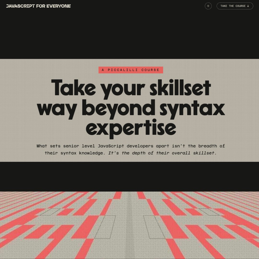 resilientcoders's tweet image. Shoutout to RC mentor Mike Pennisi! He recently collaborated with Mat "Wilto" Marquis, the creator of "JavaScript for Everyone," a hands-on learning resource designed to help junior engineers grow into senior-level roles.
Check out the course here: hubs.ly/Q03PMVkY0