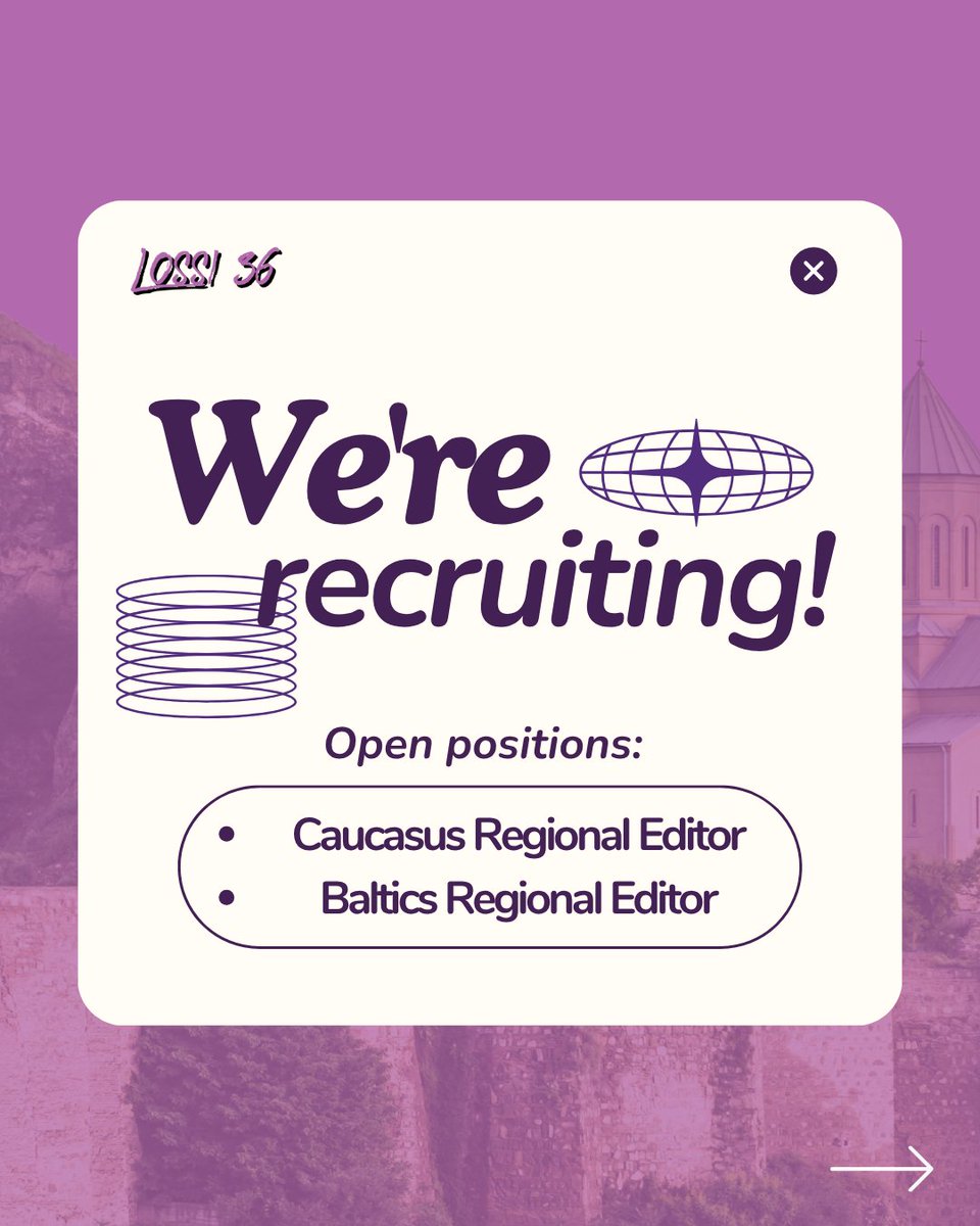 36_lossi's tweet photo. 📢 Lossi 36 is looking for new regional editors!
🔗 Application and details can be found here: https://t.co/bG5YkkqQhp
Please note that Lossi 36 is a volunteer-run organisation, thus this is an unpaid position.
#callforeditor #caucasus #baltics #journalism #areastudies https://t.co/szg4iOMGos