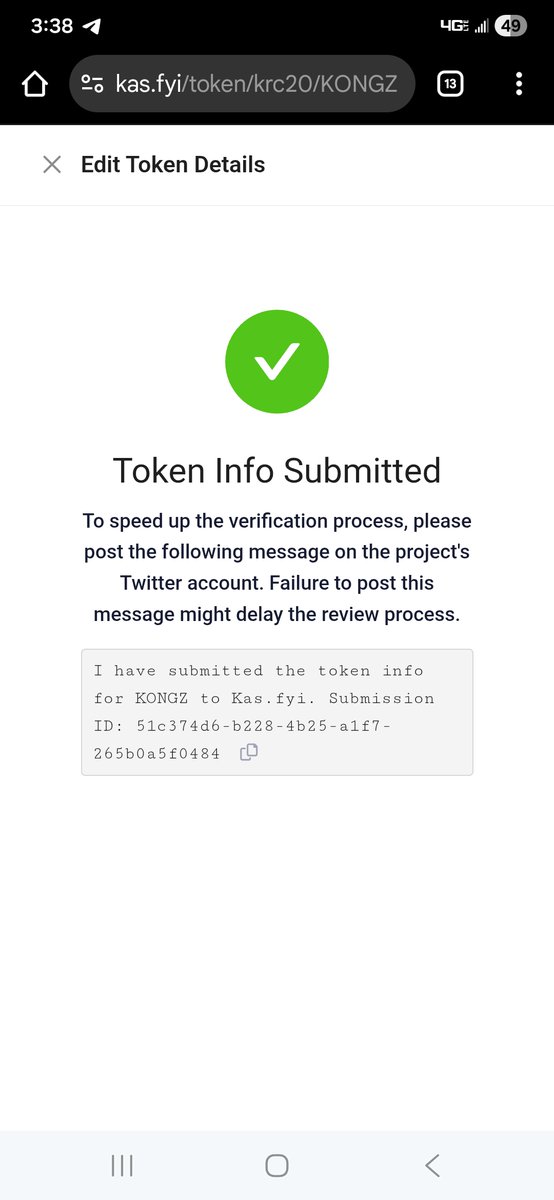 I have submitted the token info for KONGZ to Kas.fyi. Submission ID: 51c374d6-b228-4b25-a1f7-265b0a5f0484

<a href="/argonmining/">Ashton</a> 
<a href="/Kaspa_KAT/">K.A.T.</a>