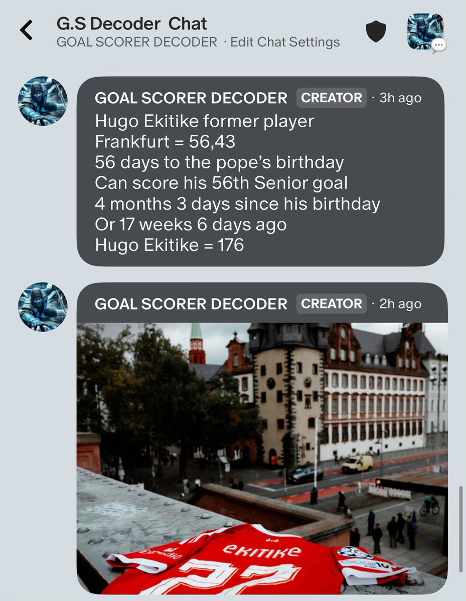 JamaicanDecoder's tweet image. Hugo Ekitike former player
Frankfurt = 56,43
56 days to the pope’s birthday
Can score his 56th Senior goal
4 months 3 days since his birthday
Or 17 weeks 6 days ago
Hugo Ekitike = 176