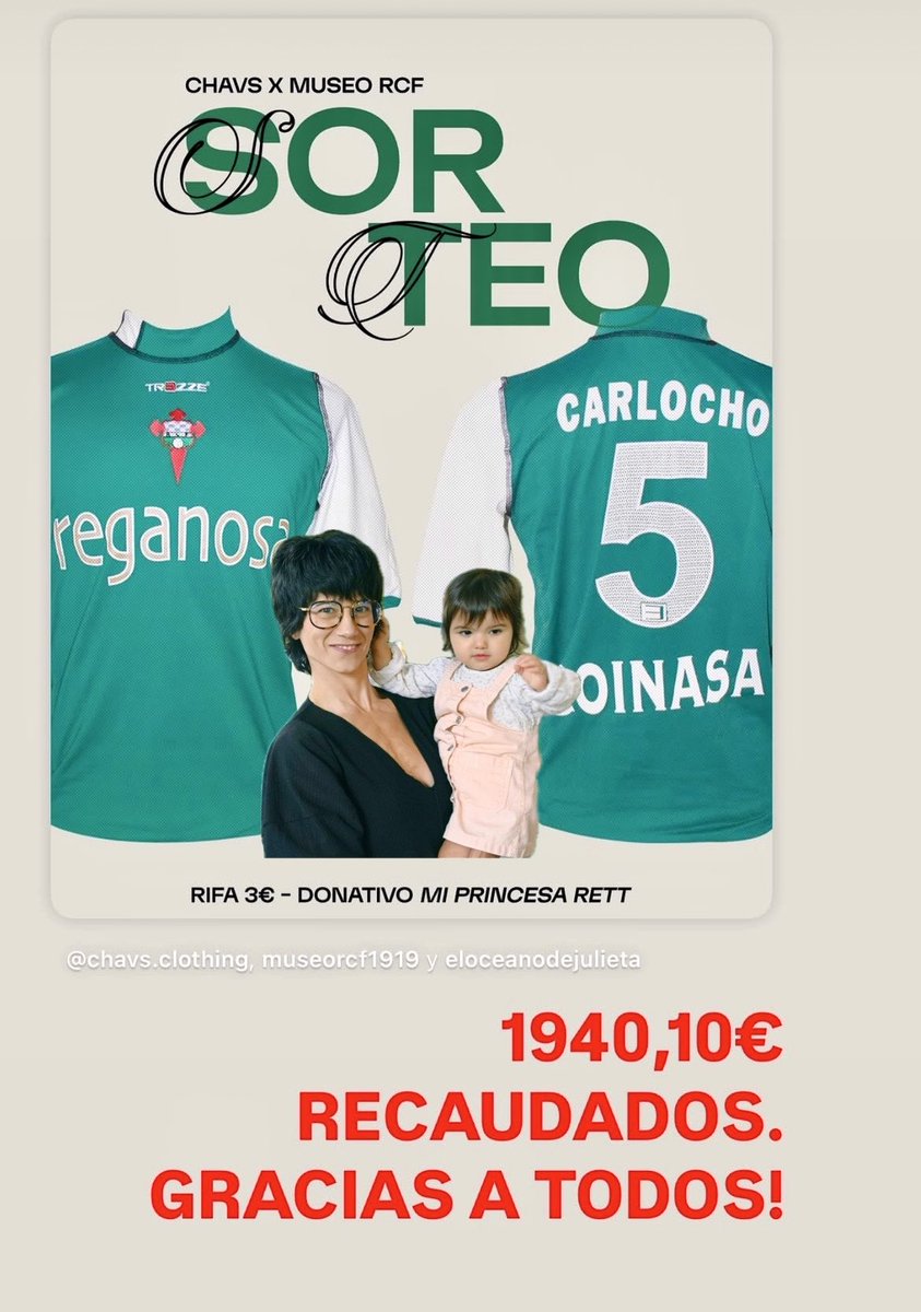 Esto solo ha sido el principio.
Firme compromiso con todas las <a href="/MiPrincesaRett/">MiPrincesaRett</a>.
Vamos a por más!!!!
Nos echáis una mano? <a href="/RCCelta/">Celta</a> <a href="/RCDeportivo/">RC Deportivo</a> <a href="/CDeportivoLugo/">Club Deportivo Lugo 🪓</a> <a href="/PontevedraCFSAD/">Pontevedra CF 🦴</a> <a href="/OurensecfF/">Ourensecf_fans</a> <a href="/CD_Arenteiro/">CD Arenteiro</a> <a href="/UniFerrol/">Baxi Ferrol</a> <a href="/oparrulofs/">O Parrulo Ferrol FS</a> <a href="/valdetiresfsf/">valdetiresfsf</a> <a href="/FutbolCarroza/">Fútbol Carroza</a>