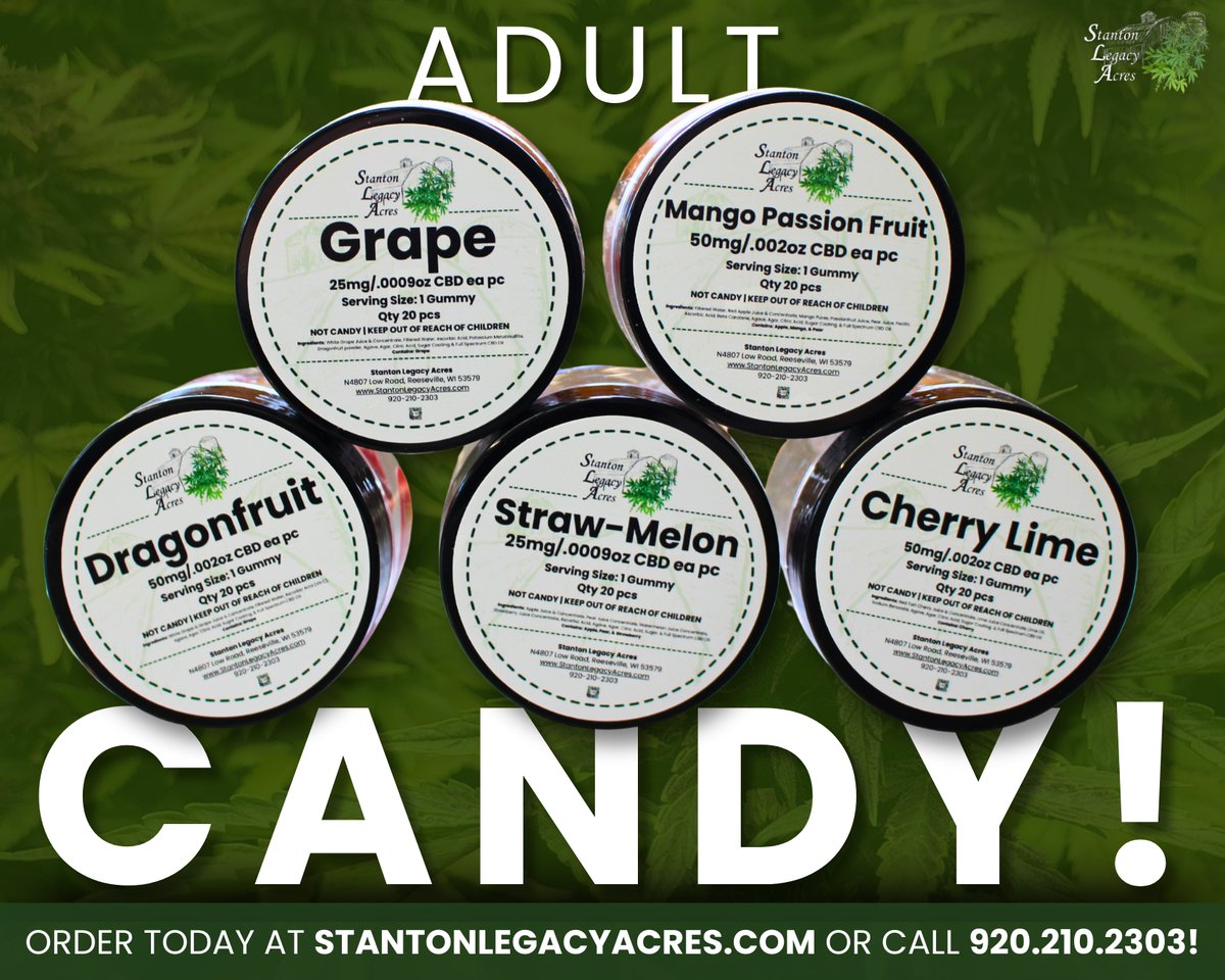 StantonAcres's tweet photo. Moms &amp; Dads — you’ve earned a treat too!
After a night of trick-or-treating chaos, unwind with our Full Spectrum CBD Gummies — the adult candy you’ll actually look forward to. 
Order now: https://t.co/E8UUGTbH4F |  920-210-2303
#StantonLegacyAcres #AdultCandy #CBDGummies #Hemp https://t.co/x4Cy8HkrgR