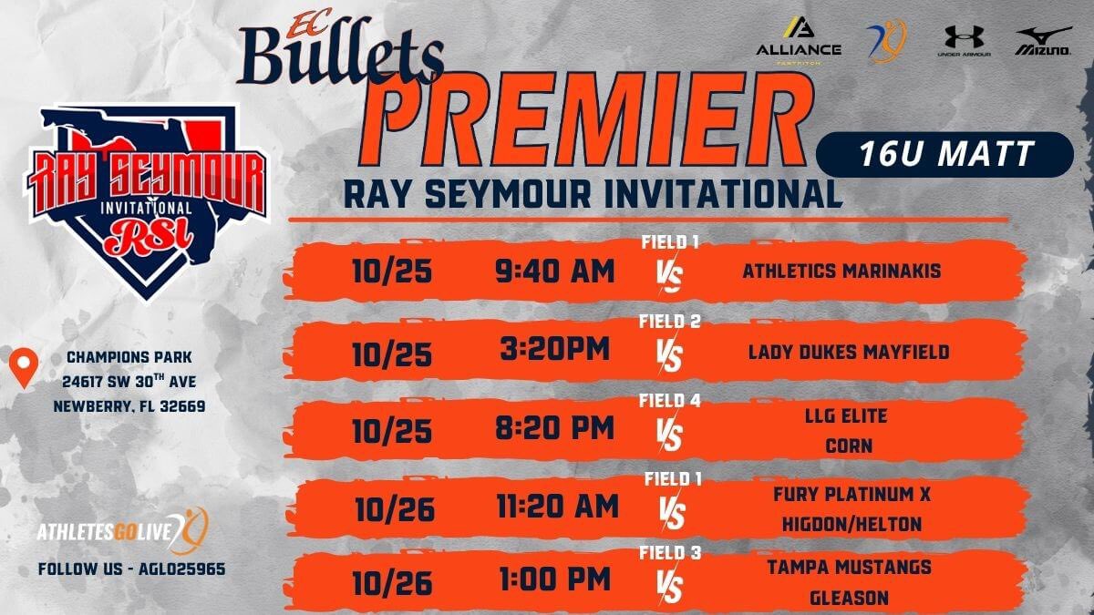 I’m excited to play in the Ray Seymour Invitational this weekend! Come watch us play! <a href="/ecbullets16U/">EC Bullets Premier 16U Matt</a> <a href="/ECB_Premier/">EC Bullets Premier</a>
