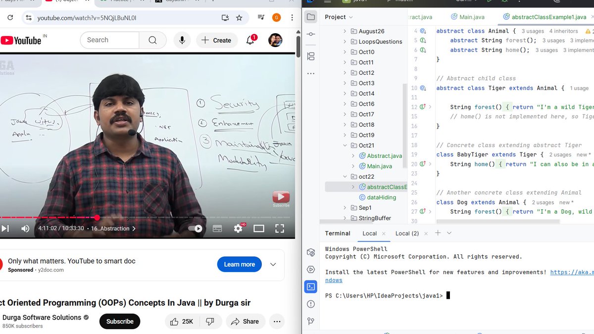 Gayathriram57's tweet image. 19/100 OOPs topics done today!
Abstract class, abstract method, member modifiers, interface, data hiding, abstraction… step by step learning Java without errors!
My compiler is happy… and so am I 😄😄
#Java #100DaysOfJava #OOPs #CodingJourney #JavaLearner
