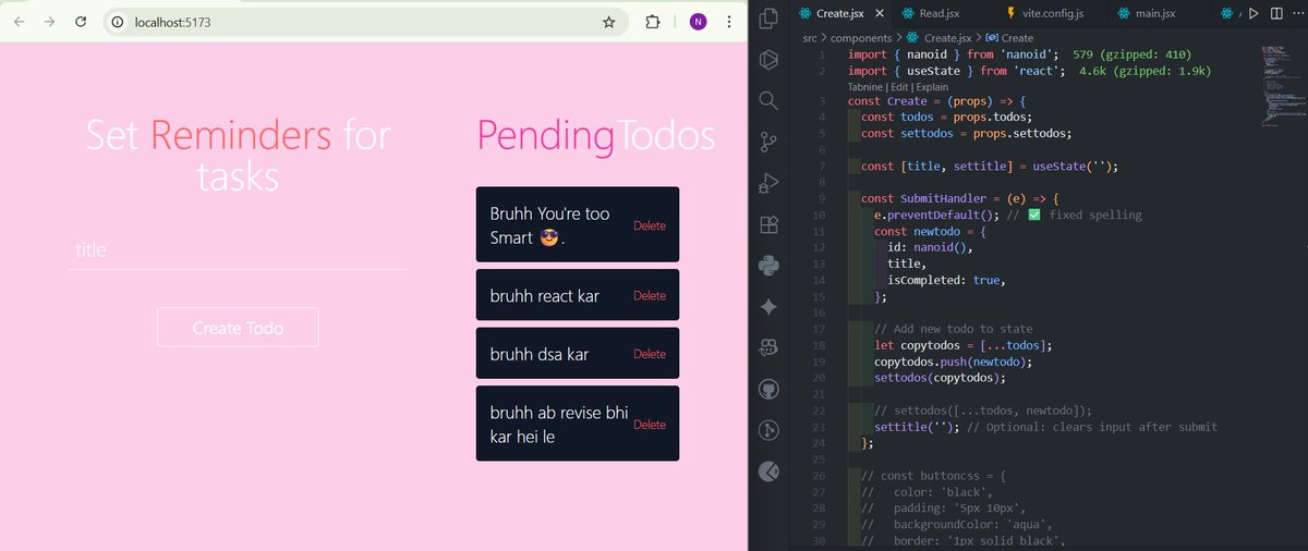 NeerajMishr12's tweet image. 🚀 Day 24/100 – React + DSA Grind 💻
✅ React: Added Delete in CRUD, styled with external CSS & Tailwind 🎨
✅ DSA: Started 4hr Binary Search Qs 🔍
Solved Two Sum & Perfect Square (Binary Search based) ⚙️
Logic + Design = Growth 🔥
#100DaysOfCode #ReactJS #DSA #BuildInPublic
