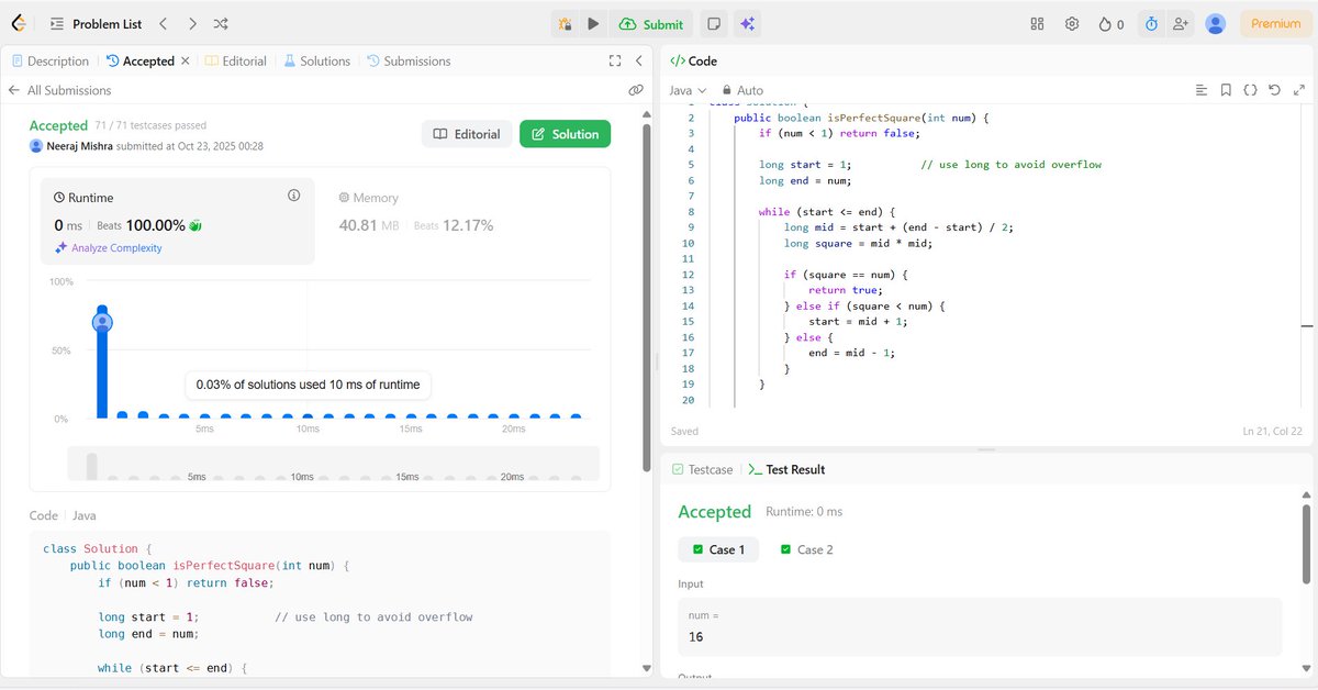 NeerajMishr12's tweet image. 🚀 Day 24/100 – React + DSA Grind 💻
✅ React: Added Delete in CRUD, styled with external CSS & Tailwind 🎨
✅ DSA: Started 4hr Binary Search Qs 🔍
Solved Two Sum & Perfect Square (Binary Search based) ⚙️
Logic + Design = Growth 🔥
#100DaysOfCode #ReactJS #DSA #BuildInPublic