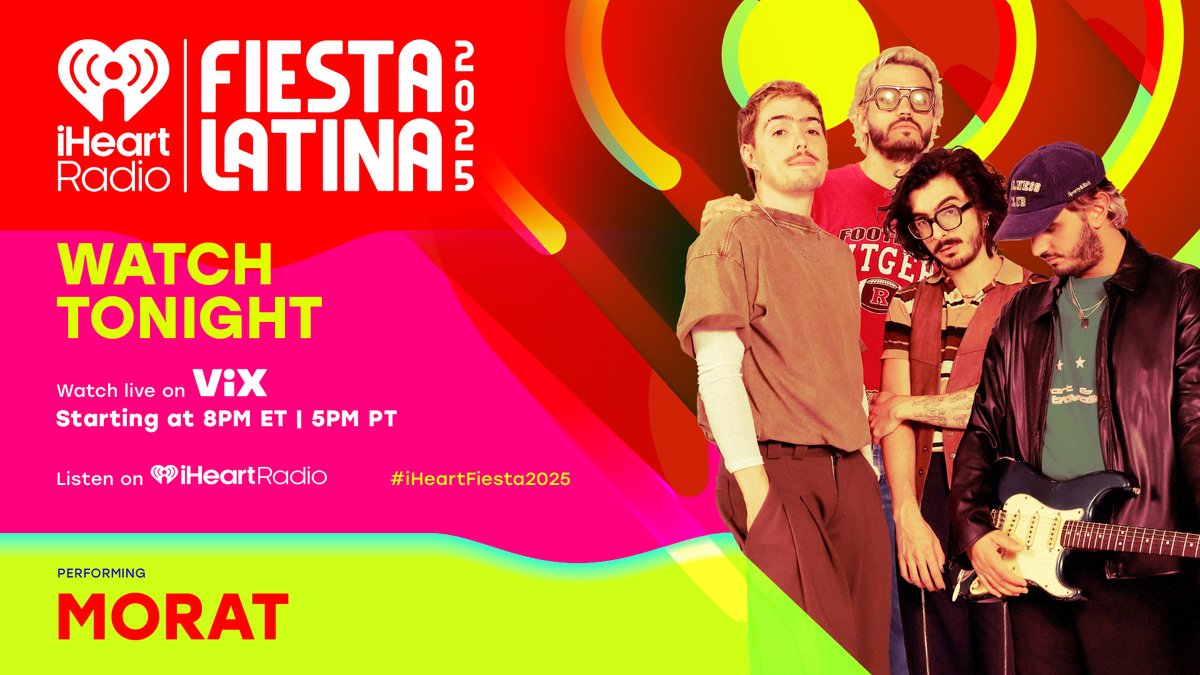 iHeartRadio's tweet photo. Get ready to sing your heart out 💛 @MoratBanda is bringing their hits to the #iHeartFiesta2025 stage! 🎤 

Watch it all live on @VIX at 8pm ET! https://t.co/FXvcyHZyfE