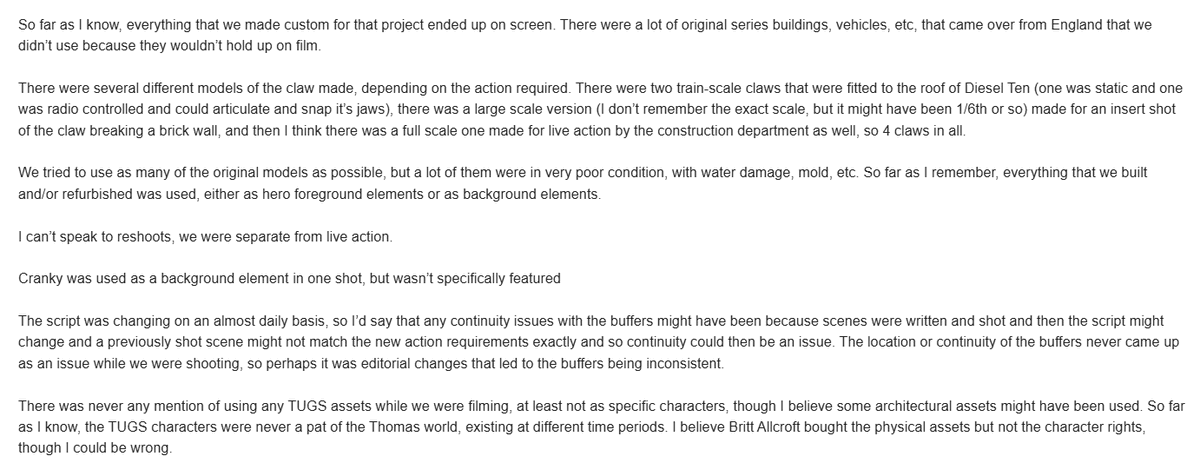 It seems you all liked that Series 1 BTS info tweet?
I'm here to share some TATMR related tidbits, including the potential reasons behind Splodge's liveries, details on all FOUR pinchy models, refurbishment and more... + a little bit of TUGS!
A great read from a crew member!