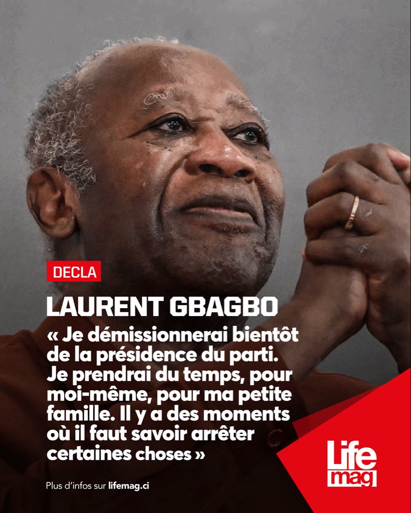 LifeMagazine_CI's tweet image. #DÉCLA 🔴 L’ex Chef d’Etat ivoirien Laurent Gbagbo dans son interview avec Alain Foka annonce son retrait prochain de la présidence de son parti 
#lifemagci #LaurentGbagbo