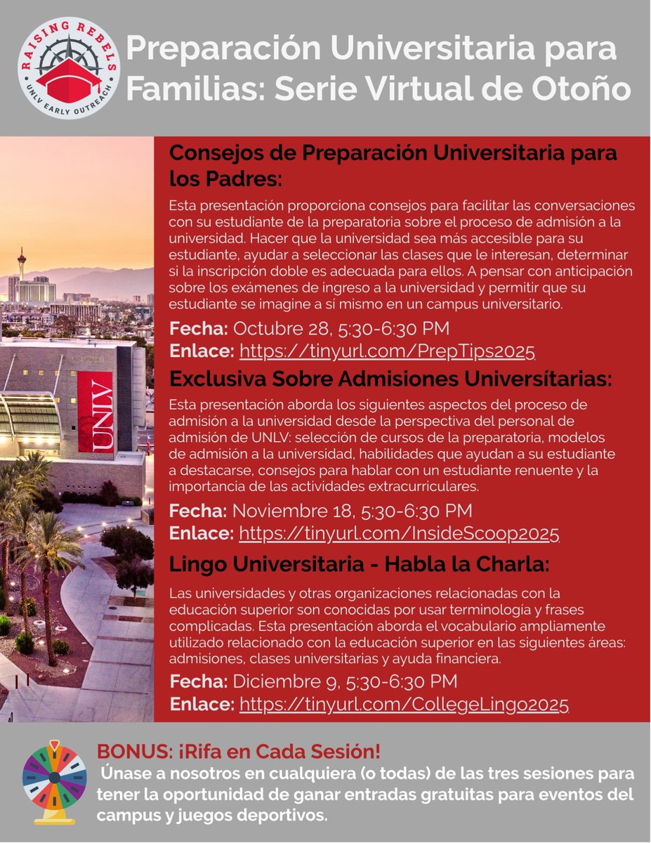 TheMojaveHigh's tweet image. College Readiness for Families: Designed to help families better understand the college prep. and admissions process, with practical tools and guidance to support their students’ future success. Plus a raffle at every session for free tickets to campus events and athletic games!