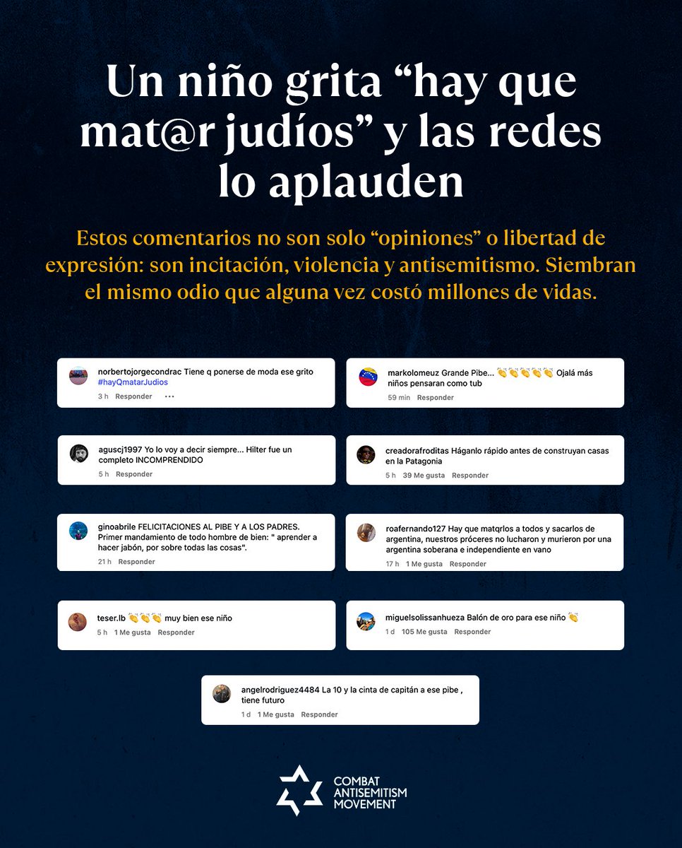 Un niño grita “hay que mat@r judíos” en un partido de fútbol infantil... Y en nuestras redes sociales, cientos de comentarios lo celebraron.

El post terminó evidenciando un problema mucho más profundo: adultos celebrando el odio y alentando a un niño a repetir frases que remiten