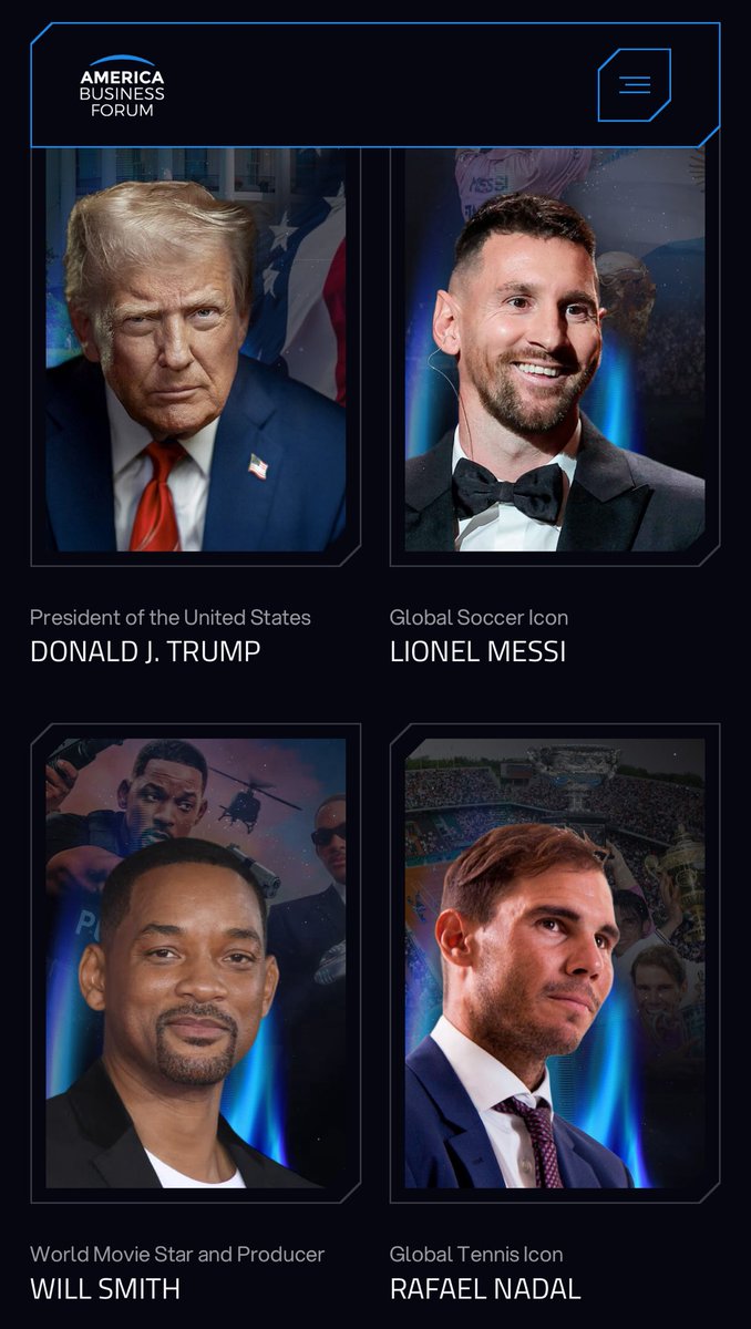 Why is Will Smith, Lionel Messi, and Rafael Nadal speaking at the same event with Trump next month? 

Did they know before they were booked?