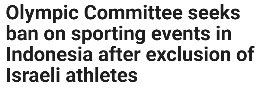 We commend this strong move by <a href="/iocmedia/">IOC MEDIA</a>: barring Indonesia from hosting international competitions after it excluded Israeli athletes last week.

Upholding the principle of non-discrimination isn’t just good policy, it’s essential to preserving the spirit of the Olympic Games.