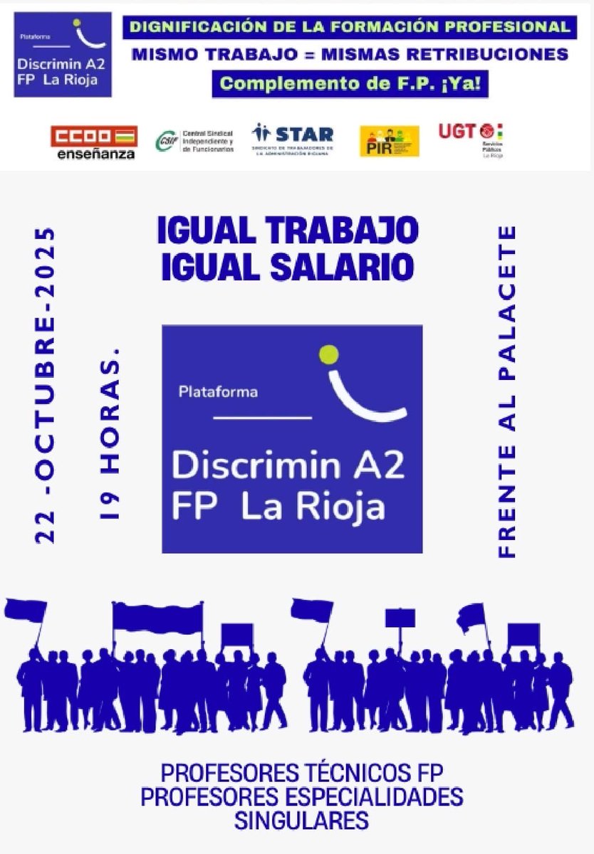 Han pasado 618 días desde que el Consejero de Educación <a href="/al_galiana/">Alberto Galiana</a> prometió abrir la negociación del complemento para FP.

⏰ 618 días de incumplimiento y discriminación.

👉Desde @PIRrioja exigimos hechos, no palabras.

#MismoTrabajoMismoSalario #DiscriminA2 #FPLaRioja