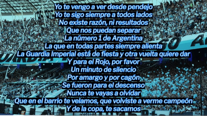 Más allá de la lógica y la razón, te entrego mi vida y mi corazón
Vamos #Racing carajo!