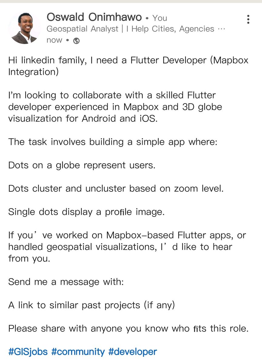 oswvldo_onielll's tweet image. I&apos;m looking for a flutter developer for a mapbox integration project for iOS and Android app.
