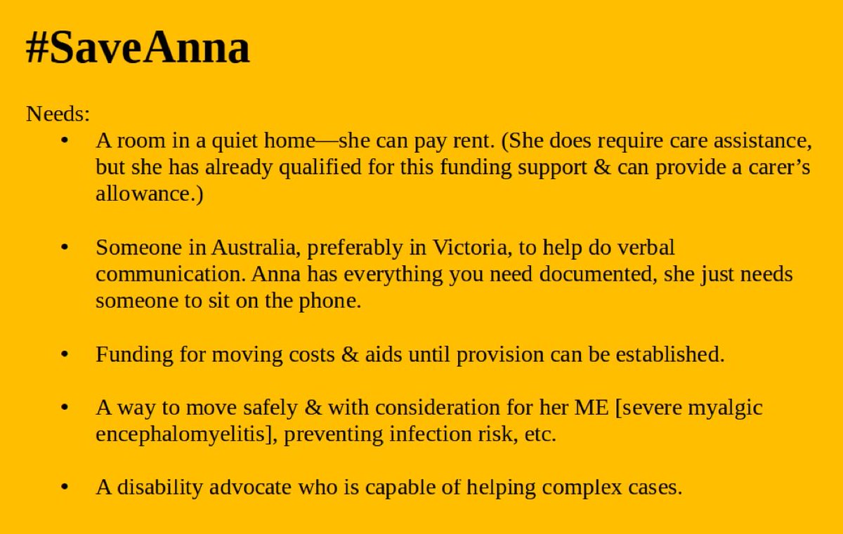 Anna (<a href="/halcionandon/">Anna (needs a SAFE HOME) 🏡</a>) has severe #MECFS, #LongCovid, + more, &amp; is trapped in #domesticabuse in #Melbourne, #Australia. She needs a safe place to live. She can pay rent &amp; carer’s allowance: thecanary.co/global/world-a…
 - <a href="/TheCanaryUK/">Canary</a> 

#Auspol #MutualAid #Perth #SaveAnna #Sydney