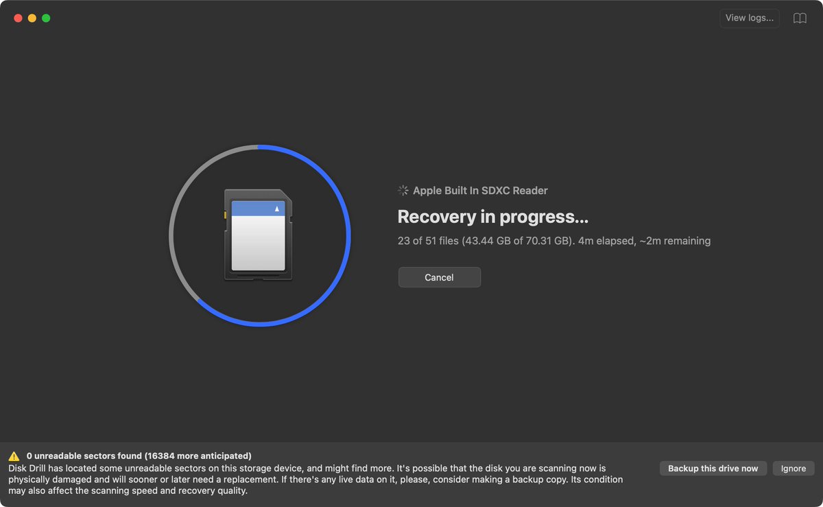 geerlingguy's tweet image. Good news! After messing with photorec, untrunc, various fun ffmpeg incantations, etc... I found a GUI app, &quot;Disk Drill&quot;, that has &apos;Advanced Camera Recovery&apos; and pulled the files right back from the dead.

I was _close_ with the open source utilities, but the app finished it off