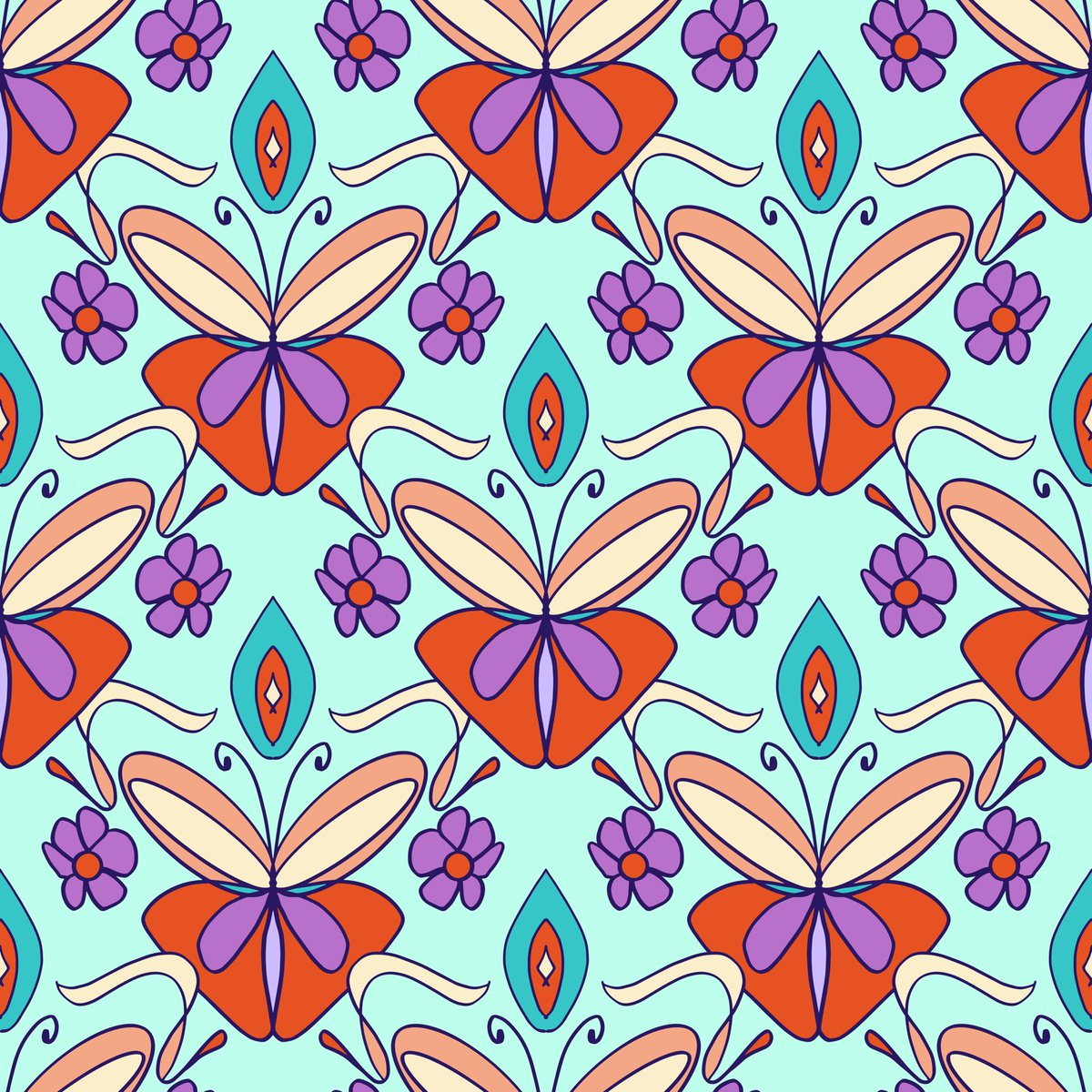 SaraGansArt's tweet image. Retro Butterfly icy blue #pattern #patterndesign #surfacepatterndesign 🩵🧡💚💜