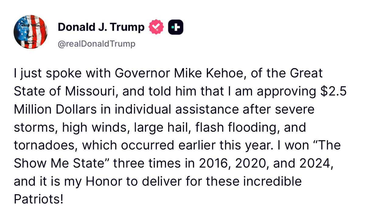 BREAKING: President Trump just authorized $17.5 MILLION in relief for Missouri and Nebraska!