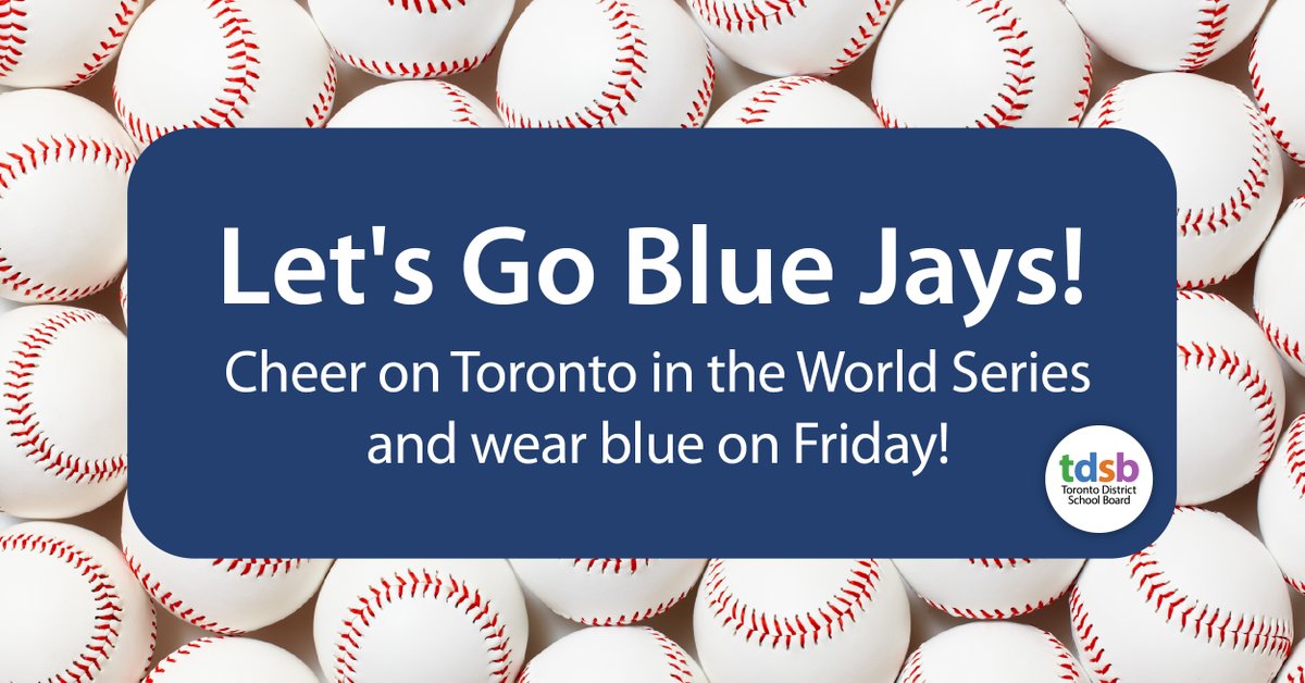 Toronto District School Board (@tdsb) on Twitter photo For the first time in 32 years, the <a href="/BlueJays/">Toronto Blue Jays</a> are heading to the World Series! To celebrate, all students and staff are encouraged to wear blue this Friday for our first-ever Spirit Day. 💙⚾
#TDSBJaysSpirit For the first time in 32 years, the <a href="/BlueJays/">Toronto Blue Jays</a> are heading to the World Series! To celebrate, all students and staff are encouraged to wear blue this Friday for our first-ever Spirit Day. 💙⚾
#TDSBJaysSpirit