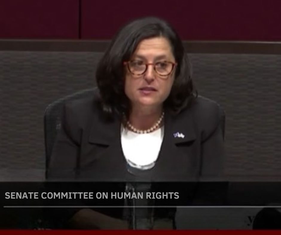 Stacey Leavitt-Wright, CEO of <a href="/JewishEdmonton/">Jewish Edmonton</a>, told the Senate committee that antisemitism has shifted from episodic incidents to a persistent social problem, and that Canada has normalized antisemitism and made public spaces unsafe for Jews. ow.ly/MfIg50XgpiY