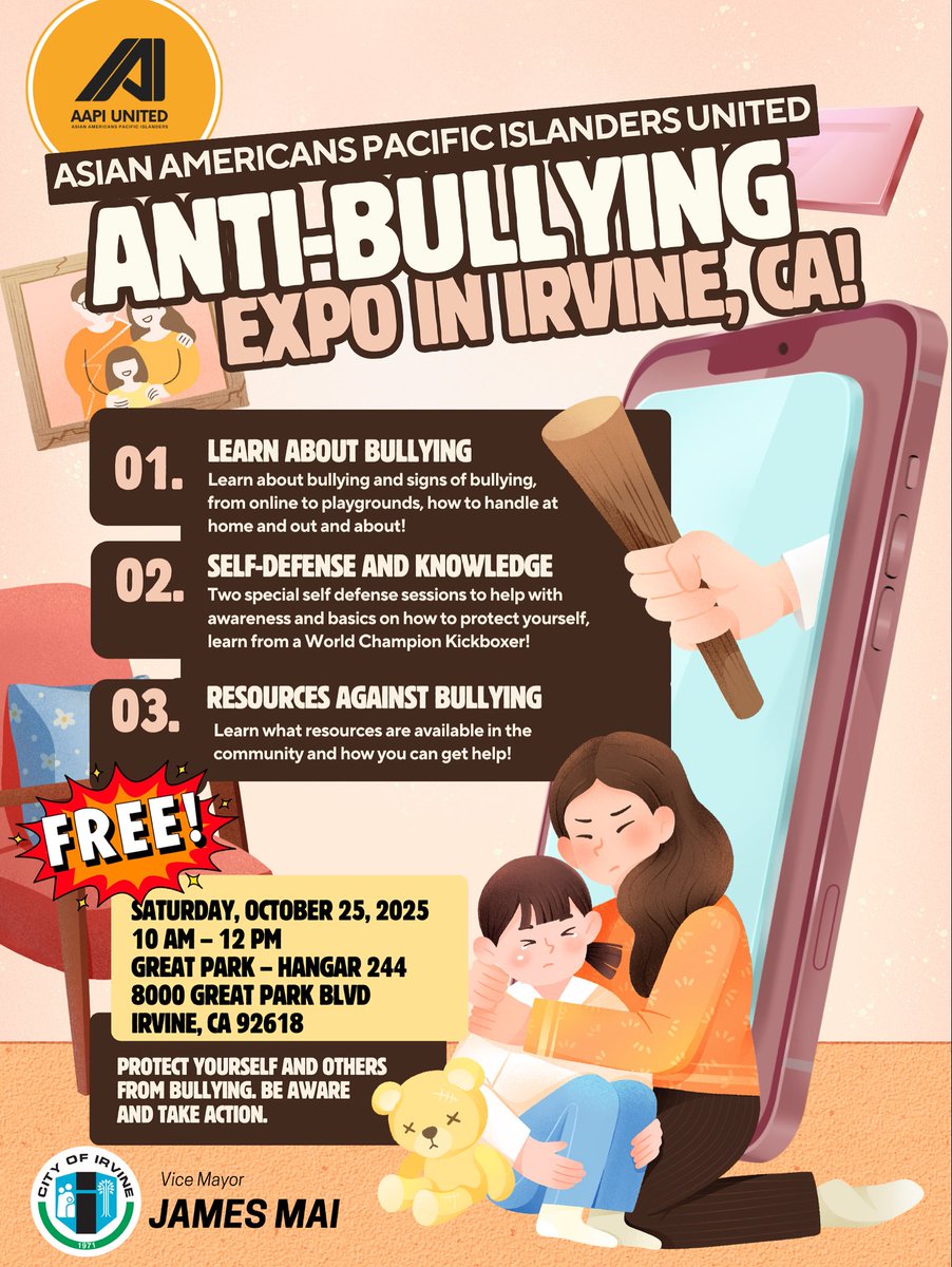 AAPIUNITED's tweet image. 💙 Standing Together Against Bullying

October is National Anti-Bullying Month, and we at AAPI United are proud to join Vice Mayor James Mai, the Irvine Police Department, and incredible community partners for Irvine’s first-ever Anti-Bullying Expo #bullying #aapi #irvine
